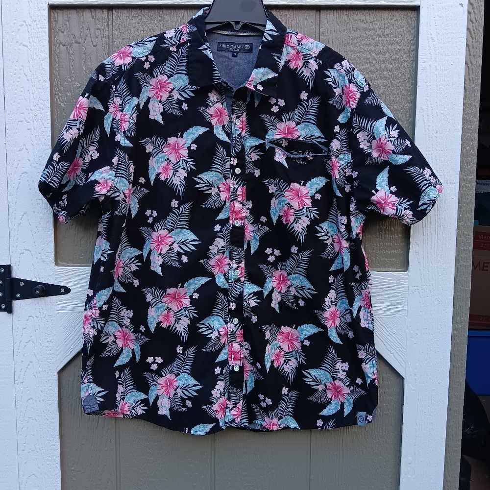 FREE PLANET Floral Hawaiian Men's Button Up Short Sleeve Shirt Size 3X